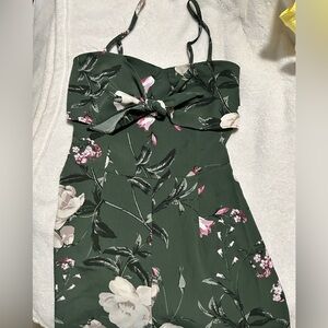 Dynamite Strapless Green Floral Romper